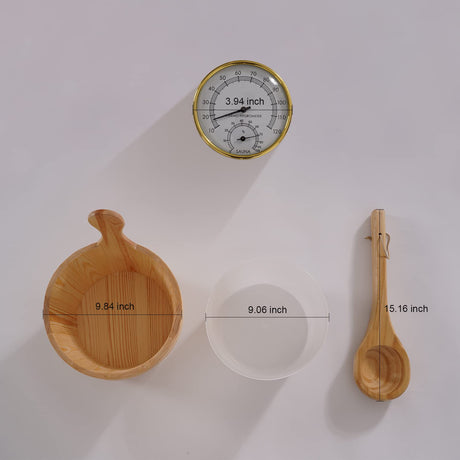 amocane Sauna Wooden Bucket and Ladle Kit, Sauna Accessories with Thermometer for Any Barrel or Steam Sauna & SPA (Hemlock Wood Color) amocane