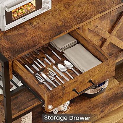 Rustic Brown Itaaar Baker's Rack with Wine Rack and Storage for Kitchen and Coffee Bar