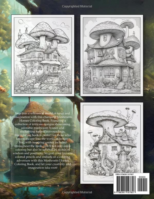 Mushroom Houses Coloring Book: Mystical Modern Art Design of Unique and Magical Homes in Fantasy Forest of Whimsical World with Educational and ... about Fairies for Inner Peace and Happiness