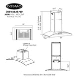 COSMO COS-668AS750 30 in. Vista Collection 380 CFM Ducted Wall Mount Range Hood, Touch Controls, LED Lights, Stainless Steel COSMO