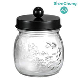 SheeChung Small Mason Jar, Glass Qtip Holder, Apothecary Jars with Lids, Bathroom Organizers and Storage, Bathroom Canister for Q-tips, Cottons, Floss, Balls, Cotton Swabs, Farmhouse Decor-Black SheeChung