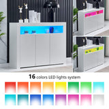 HomeSailing LED Kitchen Sideboard Storage Buffet Cabinet White High Gloss for Living Room, Modern Wooden Unit Cupboard TV Stand with 3 Doors for Hallway Dining Room HomeSailing