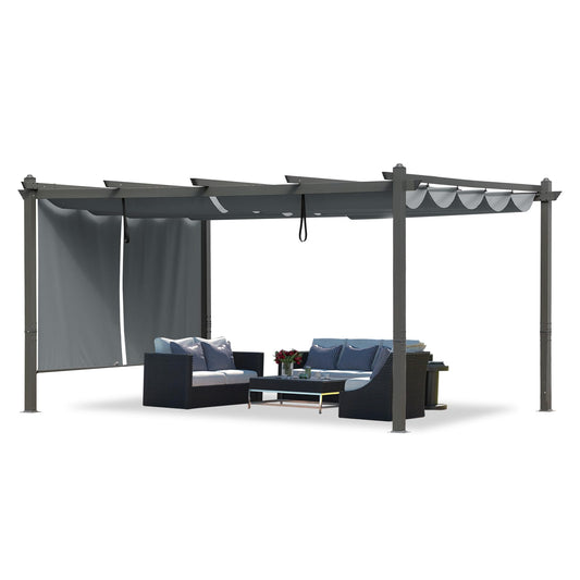 Aoodor 12 x 14 FT Outdoor Pergola with Retractable Shade Canopy, Dark Gray Matte Aluminum Frame, 2 Pieces Roller Shade Curtain, Grape Trellis Pergola for Patio Backyard and Deck - Gray