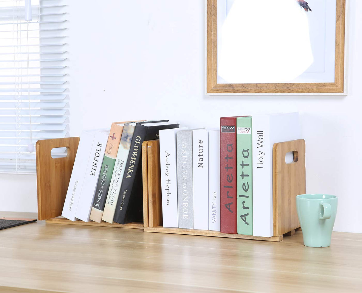 Salafey Expandable Bamboo Desktop Bookshelf - Versatile Organiser for Home and Office Salafey