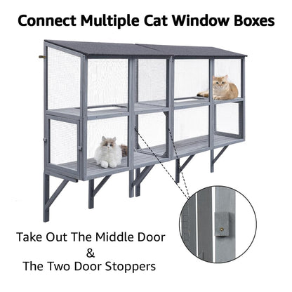 beeNbkks Cat Catio, 2 Tiers Window Box Enclosure for Multiple Indoor Cats, Expandable Wooden Cat Window Perch House, Secure Comfortable Outdoor Haven for Cats, All Weather Use, Nature Friendl - WoodArtSupply