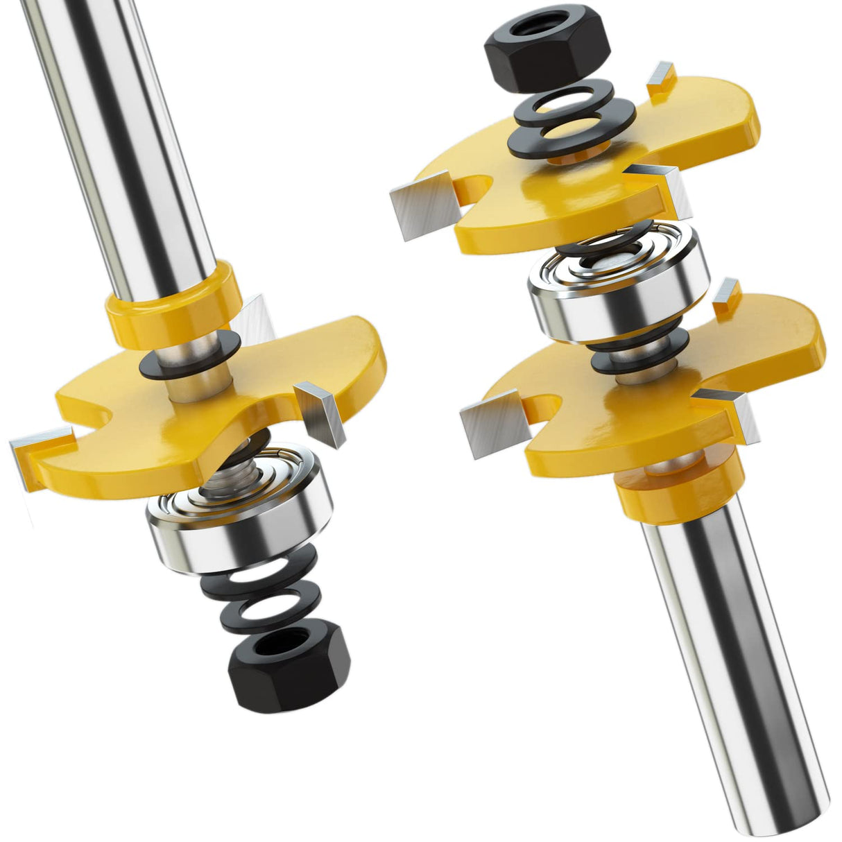 Helovmine Tongue and Groove Router Bit Tool Set 3 Teeth Adjustable T Shape Wood Milling 1/2 Inch Shank with 45°Lock Miter Bit 1/2 Inch Shank for Router Table /Base Router/Kitchen/Bathroom - Pack of 3 Helovmine