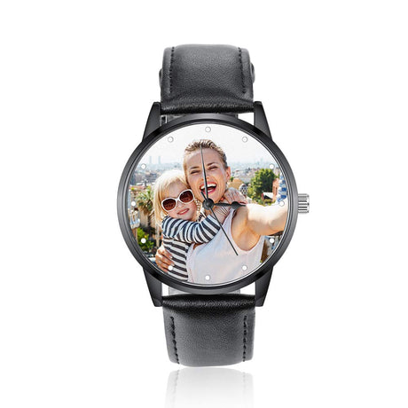Gemszoo Personalized Picture Watch Custom Photo PU Leather Strap Quartz Watch Fathers Day Dad Gifts for Men (Style 2 for Men) Gemszoo