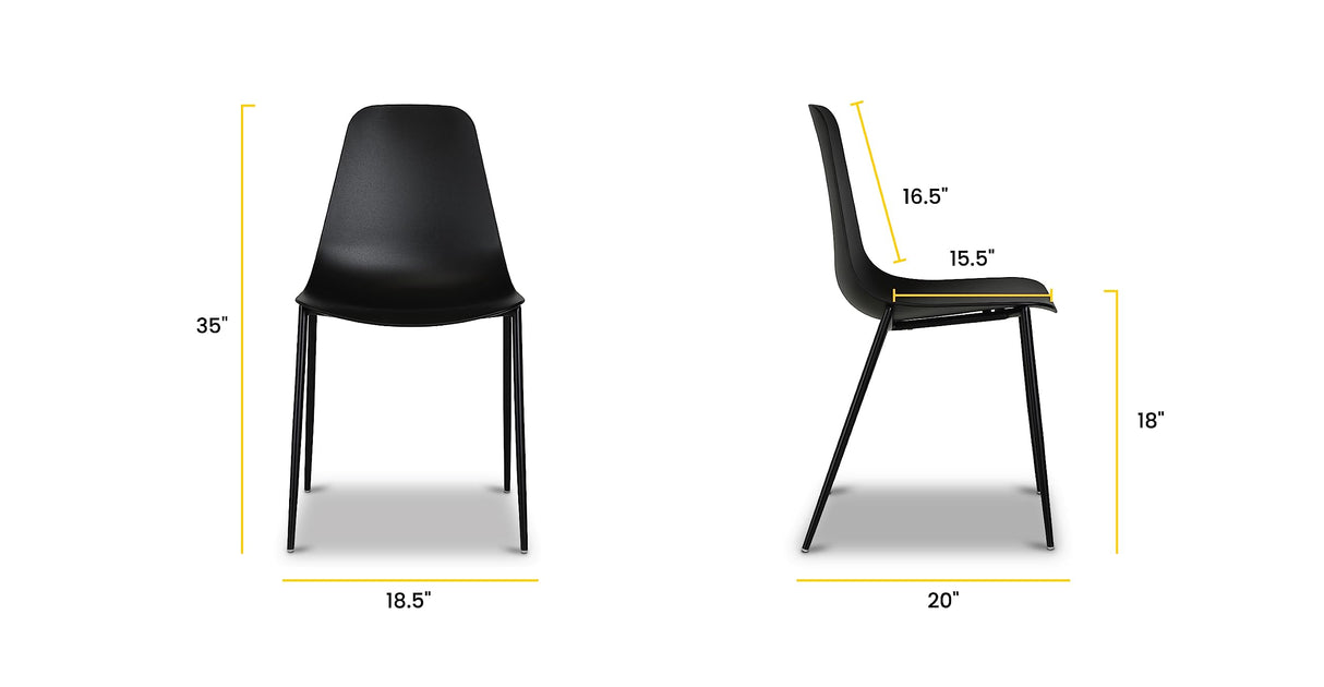 POLY & BARK Isla Modern Kitchen Chairs Set of 4 - Plastic Dining Chair with Metal Legs - Quick Assembly Simple Cafe Chairs Plastic for Indoor or Outdoor - Ebony Black POLY & BARK