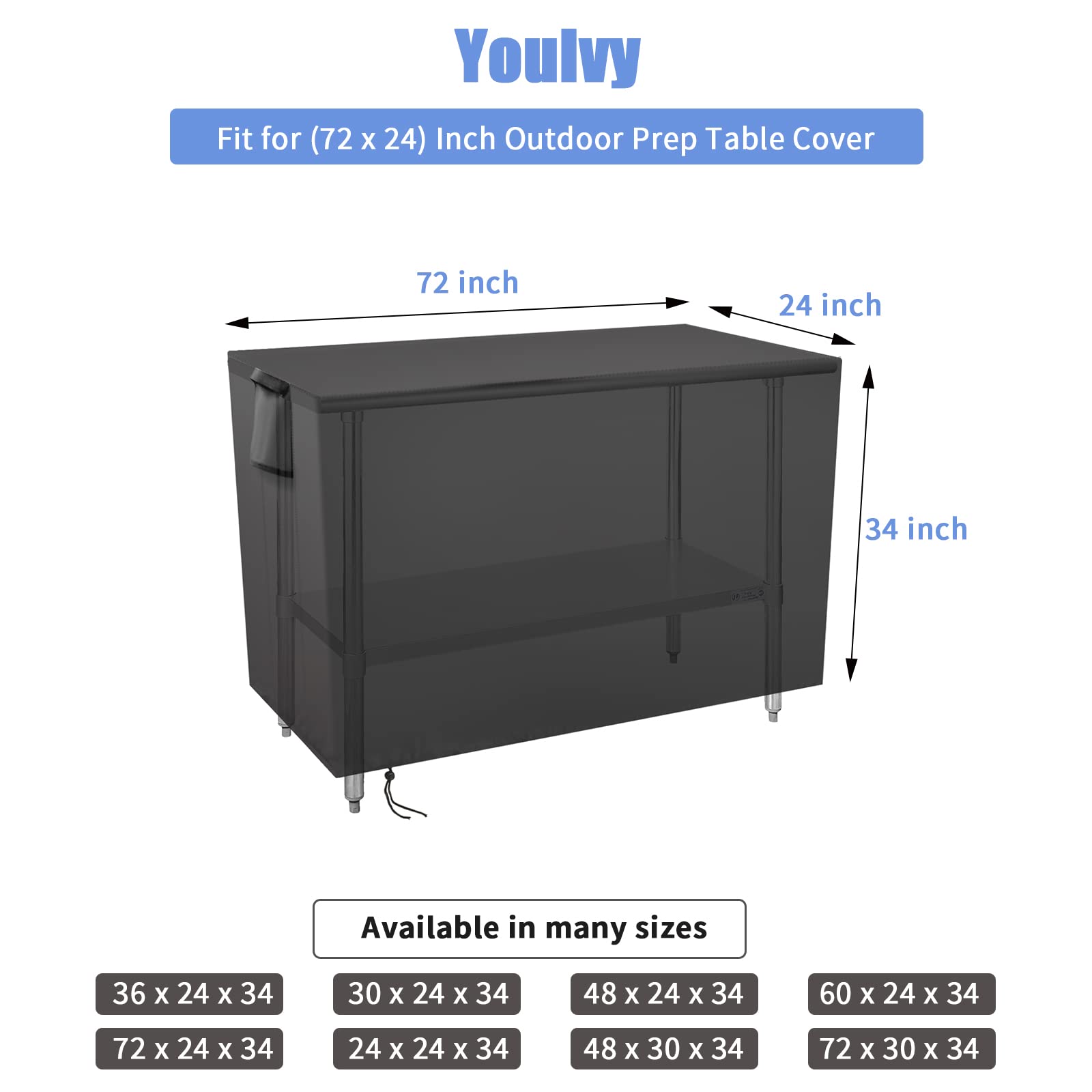 Youlvy Outdoor Prep Table Cover 72 Inch,Waterproof Patio Stainless Steel Table Cover Metal BBQ Table Cover All Season Pretection for Outdoor Table - 72 x 24 x 35 Inch - WoodArtSupply