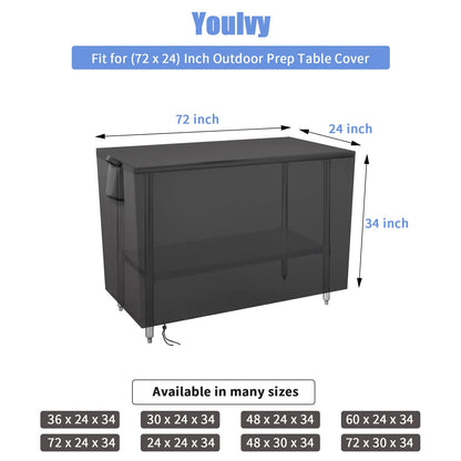 Youlvy Outdoor Prep Table Cover 72 Inch,Waterproof Patio Stainless Steel Table Cover Metal BBQ Table Cover All Season Pretection for Outdoor Table - 72 x 24 x 35 Inch - WoodArtSupply