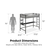 Novogratz Maxwell Grey Metal Twin Loft Bed with Integrated Desk & Shelves Novogratz
