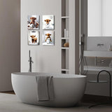 Framed Bathroom Decor Wall Art,Funny Highland Cow in Bathroom,Rustic Farmhouse Bathroom Wall Art,Funny Bathroom Wall Decor Signs,Cute Animal Art Prints for Bathroom(Framed,8x10inx4pcs) TWNSLLA