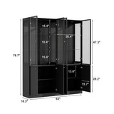 Timechee Large Glass LED Book Shelf, Tall Black Bookcase Storage Cabinet with Tempered Glass Doors and Shelves, Lighted Display Cabinet for Collections, Modern Wide Bookshelf for Living Room, Bedroom Timechee