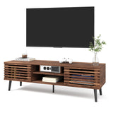 HAIOOU Mid Century Modern TV Stand, 52" Wooden TV Console with Slatted Sliding Doors and Storage for 50/55/60 Inch TV, Small Entertainment Center Media Console Cabinet for Living Room - Walnut Brown HAIOOU