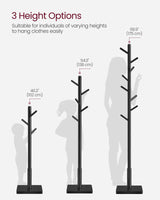 VASAGLE Coat Rack, Solid Wood Coat Stand, Freestanding Hall Tree, 8 Hooks, Ink Black URCR010B01 VASAGLE