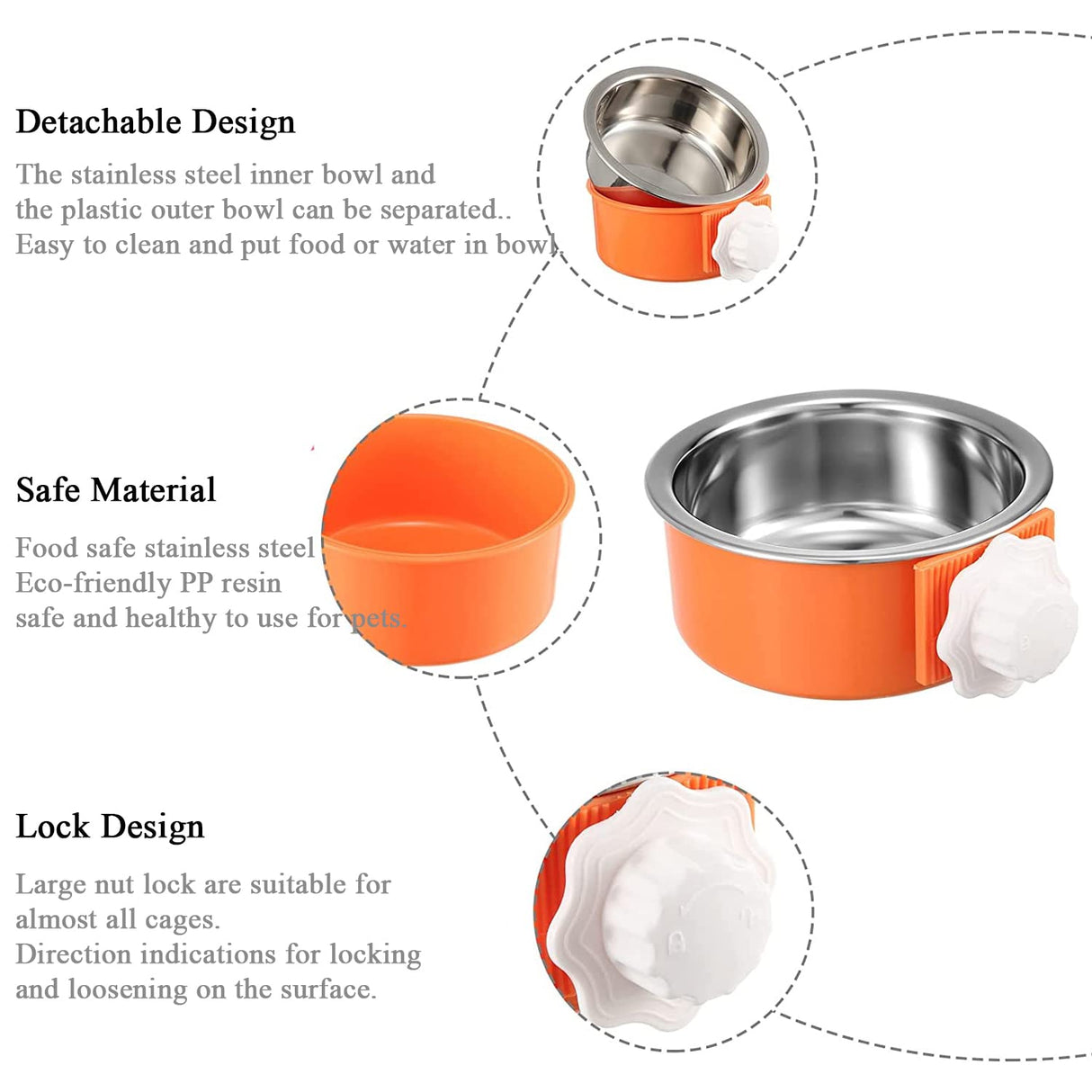 QIYADIN Dog Crate Bowl, Hanging Stainless Steel Removable Pet Crate Water & Food Bowls, Pet Cage Feeder Container Coop Cup for Cat Puppy Birds Rats Guinea Pigs Rabbit Hamster (2PCS) QIYADIN