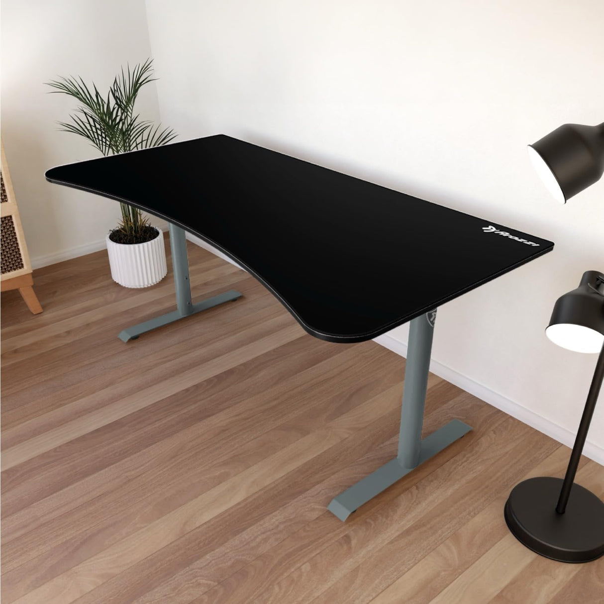 Arozzi Arena Ultrawide Curved Gaming and Office Desk with Full Surface Water Resistant Desk Mat with 3 Custom Monitor Mount Cut Outs and Under The Desk Cable Management Netting - Frozen Grey Arozzi