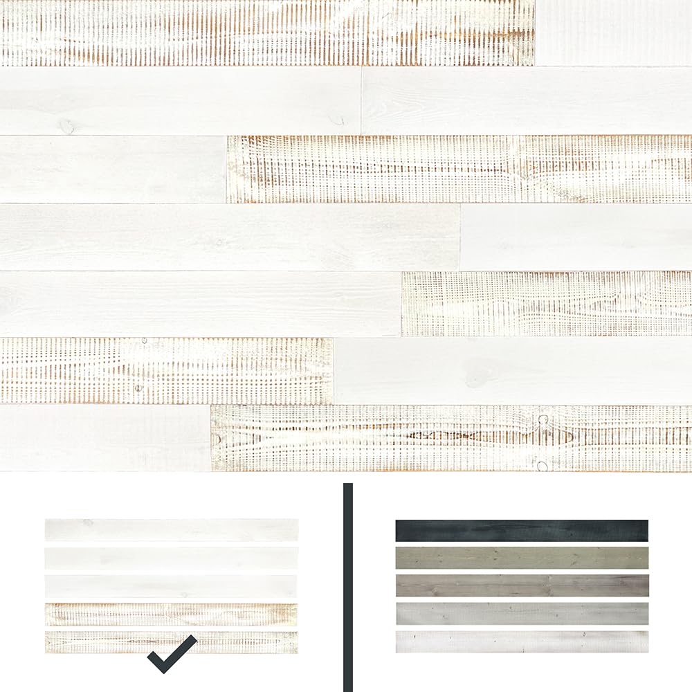 Urban Decor Wood Panels for Wall, Easy Peel and Stick Reclaimed Barn Wood Accent Planks for Kitchen Island Bedroom Doorways Backsplash (White Wash) Urban Decor MagicWood
