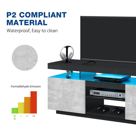 HOMMPA LED TV Stand with Power Outlets for 70/65/60/55 inch TV Modern Entertainment Center with Storage, Gaming TV Consoles with LED Lights Game Cabinet for Living Room Grey& Black HOMMPA