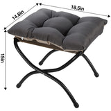 WELL-STRONG 15" Foldable Foot Stool Ottoman with Metal Frame - Washable Dark Grey Upholstered Indoor/Outdoor Footrest for Living Room, Bedroom, Patio - Space-Saving Compact Design WELL-STRONG