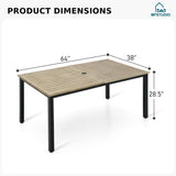MFSTUDIO 64"x38" Rectangle Outdoor Dining Table, Patio Furniture Wood-Like Tabletop with Adjustable Umbrella Hole for Deck,Backyard,Lawn,Garden MFSTUDIO