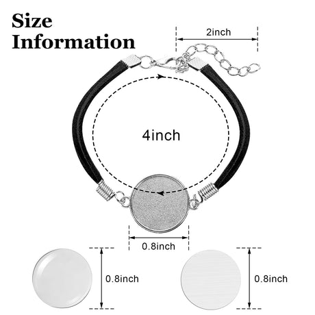 16 Pieces 20 mm Sublimation Bracelet Blanks Bezel Bracelet Tray Settings Faux Leather Base Tray Bangles with 16 Round Glass Cabochons and 16 Aluminum Sheets for Jewelry Making DIY Bracelets MTLEE