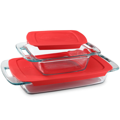 Pyrex 4-Piece Extra Large Glass Baking Dish Set With Lids and Handles, Oven and Freezer Safe Pyrex