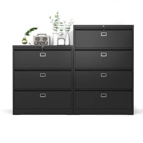 VIYET Lateral File Cabinet with Lock,3 Drawer and 4 Drawer Metal Filing Cabinets, Home Office Storage Cabinet for Hanging Files Letter/Legal/F4/A4 (White) VIYET