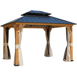 YOLENY 11' x 13' Spruce Wood Gazebo, Outdoor Hardtop Gazebo with Privacy Curtains and Mosquito Netting for Patio, Garden, Backyard YOLENY