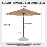 wikiwiki 10ft Solar Led Patio Umbrella, Sturdy Outdoor Market Umbrella for Deck, Pool, Garden w/Tilt, Crank, 32 LED Lights, Tan wikiwiki
