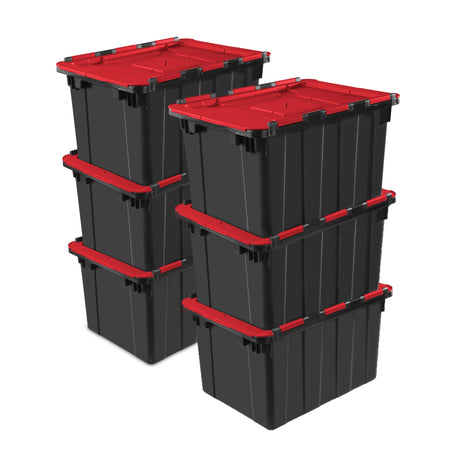Sterilite 6-Pack 12 Gallon Hinged Lid Industrial Tote, Heavy-Duty Plastic Organizer - Stackable Multipurpose Home Storage Bins with Contoured Handles for Garage, Basement or Attic Organization Sterilite