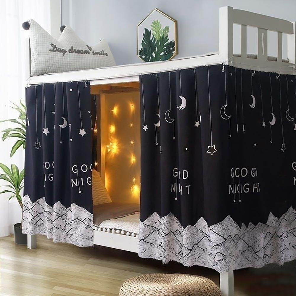 SIQITECHNO 2 Pieces Upper/Bottom Bunk Bed Curtains Dorm Home Blackout Privacy Bed Cloth Curtain Shading Breathable Dustproof Bed Canopy with Rope and Buckles for Kids Teen Loft Bed Single Sleeper