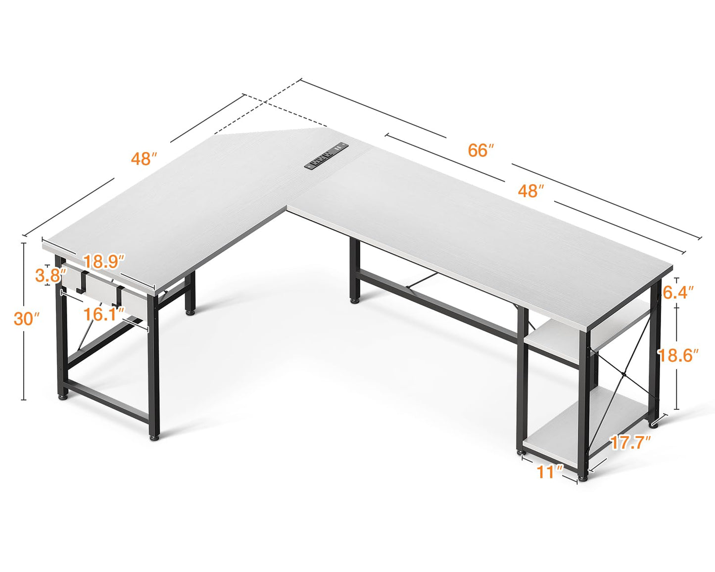 Coleshome L Shaped Computer Desk 66" with Power Outlet & Storage Shelves, Corner Sturdy Writing Desk Workstation, Modern Wooden Office Gaming Desk, Wood & Metal, White - WoodArtSupply