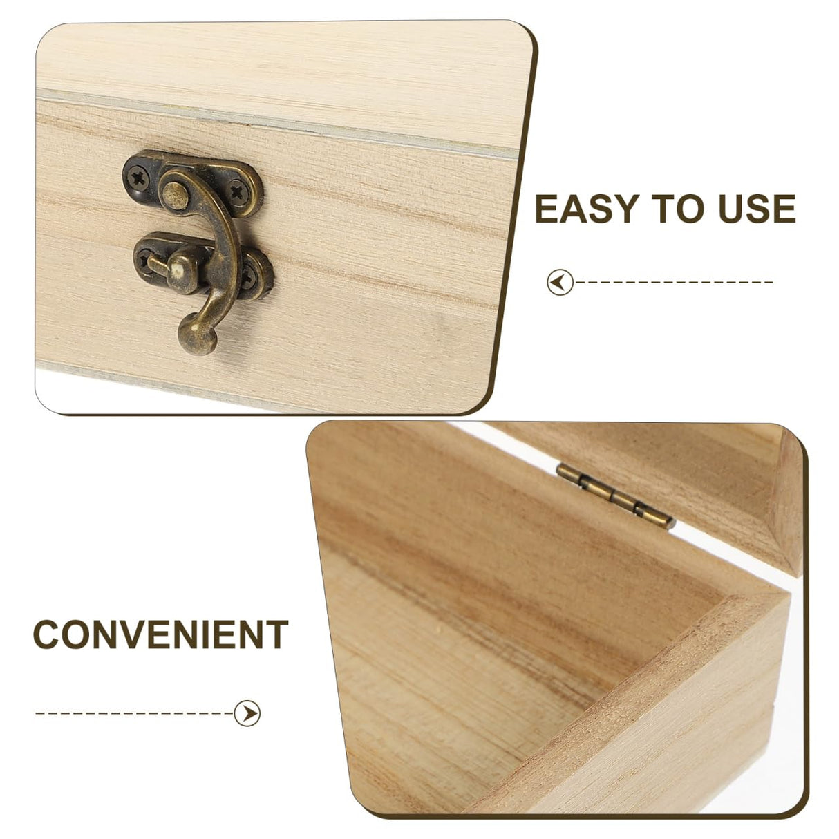 EXCEART Wood Box 2 Pack Unfinished Wood Box, Rectangular Unfinished Wooden Box with Hinged Lid and Front Clasp Natural Wood Storage Boxes for Jewelry Container Sundries Case Makeup Case Organizer EXCEART
