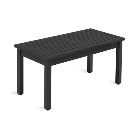 LUE BONA Outdoor Coffee Table Rectangle, HDPS Patio Coffee Tables for Outside, All Weather Patio Coffee Table with Slatted Tabletop for Deck, Garden, Balcony, Indoor or Outdoor Use, Black LUE BONA