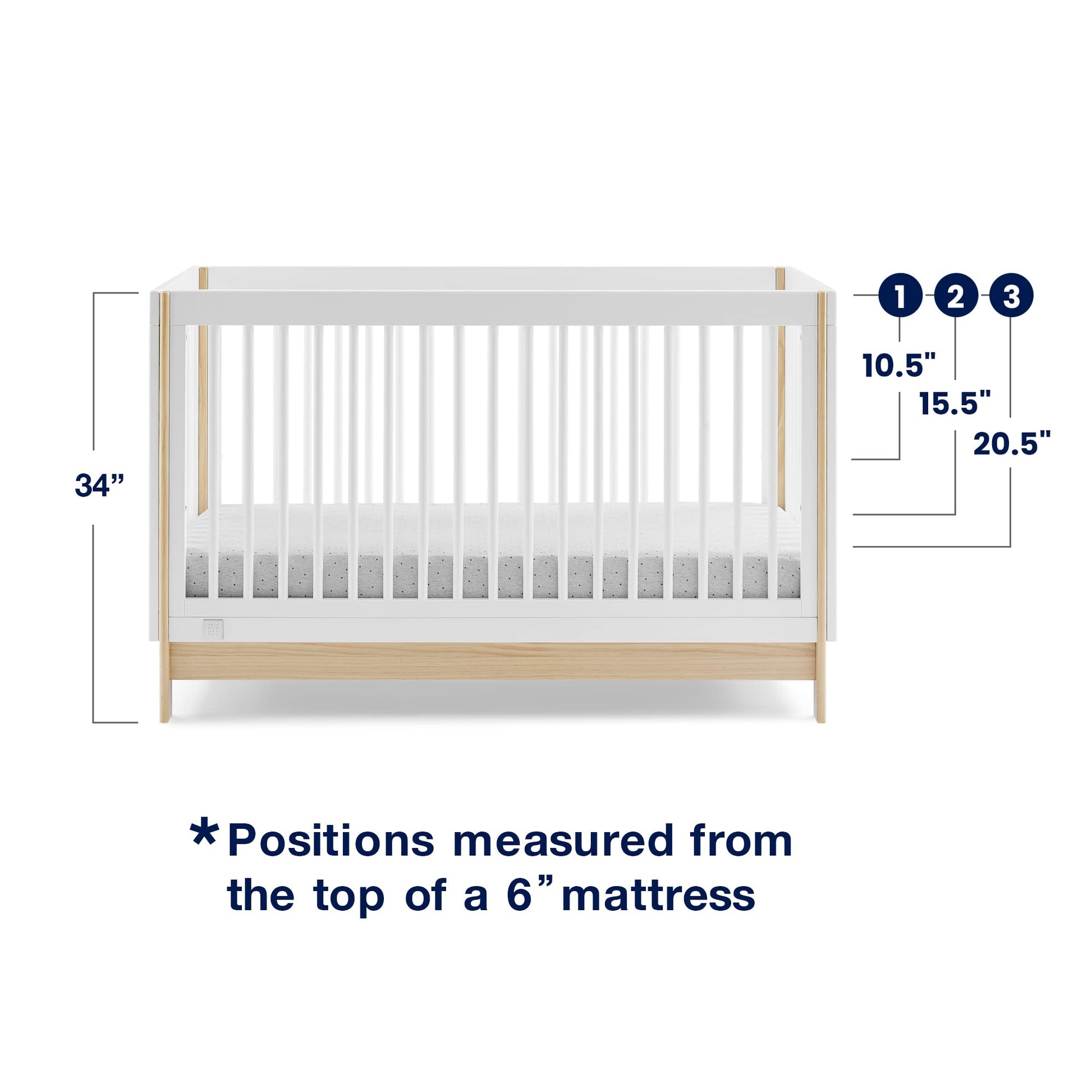 GAP babyGap Tate 4-in-1 Convertible Crib - Greenguard Gold Certified, Bianca White/Natural - WoodArtSupply