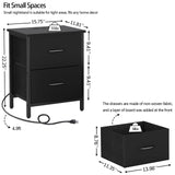 Vagusicc Nightstand Set of 2 with Charging Station, End Table Bedside Table with Power Outlet & USB Ports, Side Table with 2 Fabric Drawers for Bedroom, Living Room, Black Vagusicc