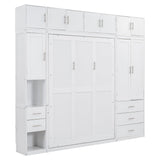 Harper & Bright Designs Full Size Murphy Bed Cabinet Wall Bed Chest with Storage Shelves, Drawers and Built-in Wardrobe Wood Murphy Bed Frame for Home Office or Small Room - White Harper & Bright Designs