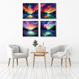 FQOVKYN 4 Pack Landscape Paint by Number for Adults Framed Canvas, DIY Aurora Arts and Crafts for Adults Beginner with Paint Brushes, Acrylic Paint Set for Home Wall Decor, 8 * 8 Inch FQOVKYN