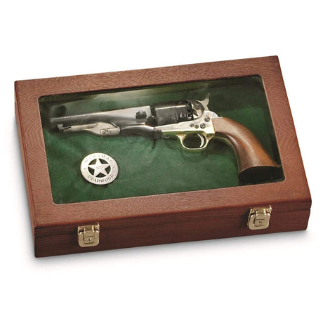 CASTLECREEK Handgun Display Case with Lock, Wood Glass Top Storage Cabinet Box Oak CASTLECREEK