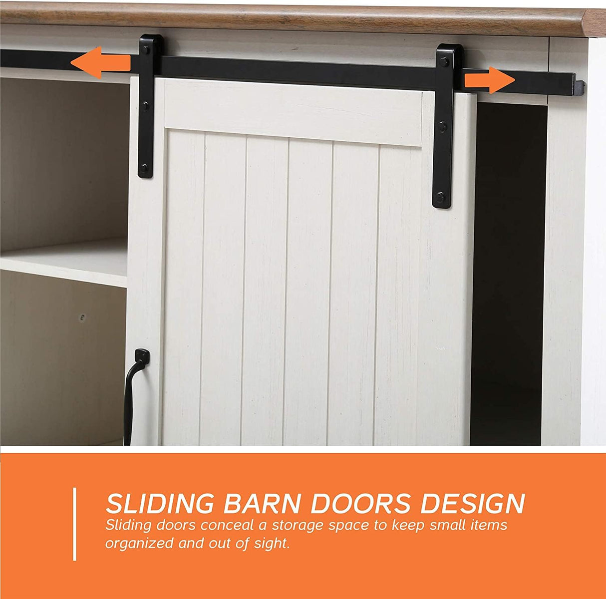 WAMPAT Farmhouse White Buffet Sideboard with Sliding Barn Door and Adjustable Shelf WAMPAT