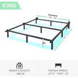 QEROMY King Bed Frame for Box Spring, 7 Inch Metal Bed Frame with LED Lights, 9-Legs Support Bed Base, Tool-Free Easy Assembly QEROMY