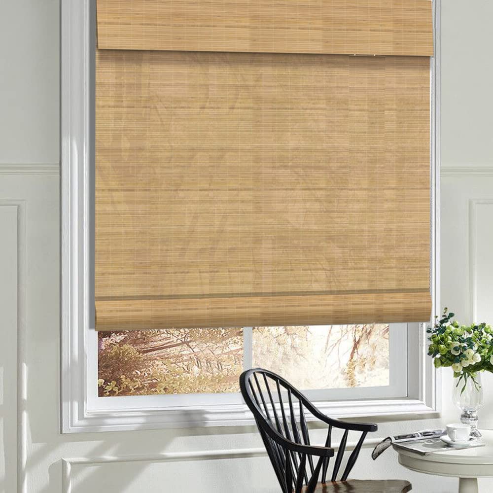 LANTIME Wood Window Blinds Shades, Lined Blackout Bamboo Roller Shades, Easy Installation for Home and Garden, Pattern 6 LANTIME