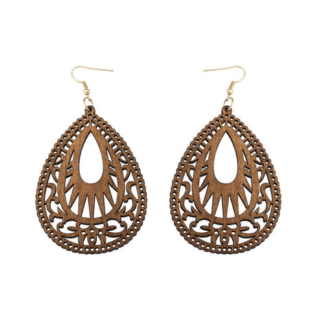Bohemian Geometric Wood Earrings for Women Vintage Natural Wooden African Lightweight Teardrop Dangle Earrings Statement Boho Jewelry-brown COLORFUL BLING