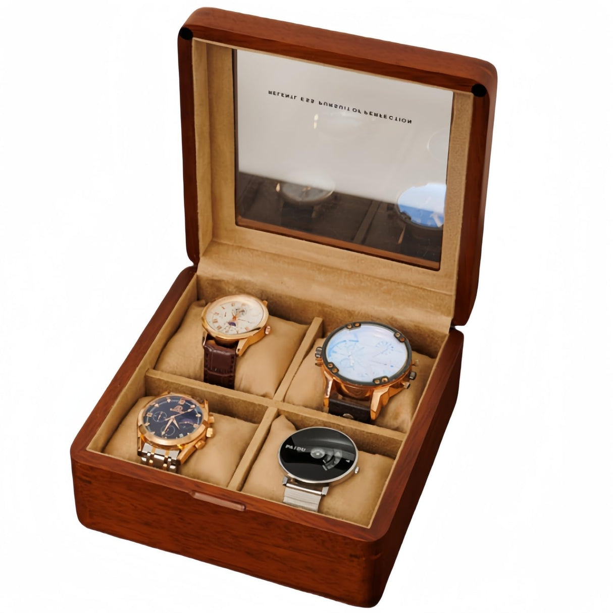 LIBOLXSP Watch Box for Men,4 Slot Wooden Watch Case with Glass Lid, Watch Holder Storage Organizer for Men's Watch Display Watch Travel Case LIBOLXSP
