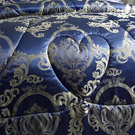 Raytrue-X King Comforter Set Silk Blanket All Season Bed Comforter King Set Royal Blue Jacquard Quilt Soft Microfiber Bedding Sets Matching 2 Pillow Shams(King, 104x90 inches) Raytrue-X