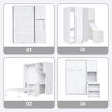 Merax Twin Size Rotating Wall Murphy Beds, Wood Folding Murphy Wall Bed with Bookshelf, Top Cabinet, Extendable Desk & Side Storage, White Merax