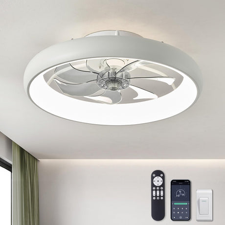 LUDOMIDE Ceiling Fans with Lights and Remote, 20'' Low Profile Flush Mount Ceiling Fan with Lights, 6 Wind Speeds, Modern Dimmable LED Ceiling Fan, Smart Ceiling Fan for Bedroom, Kids Room (White) LUDOMIDE