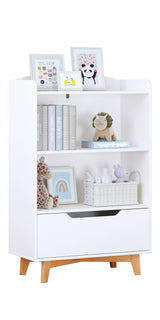 UTEX Kids Bookshelf, Children Bookcases with Storage and Drawer, Wood Kids Toy Storage Organizer for Playroom, Nursery School, White UTEX