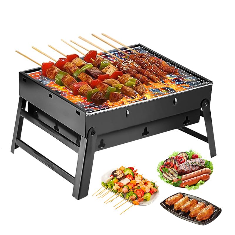 Portable Charcoal Grill,17" Folding Portable BBQ Charcoal Grill Compact Tabletop Mini Smoker Small BBQ Grill Outdoor for Travel Backyard Picnic Beach